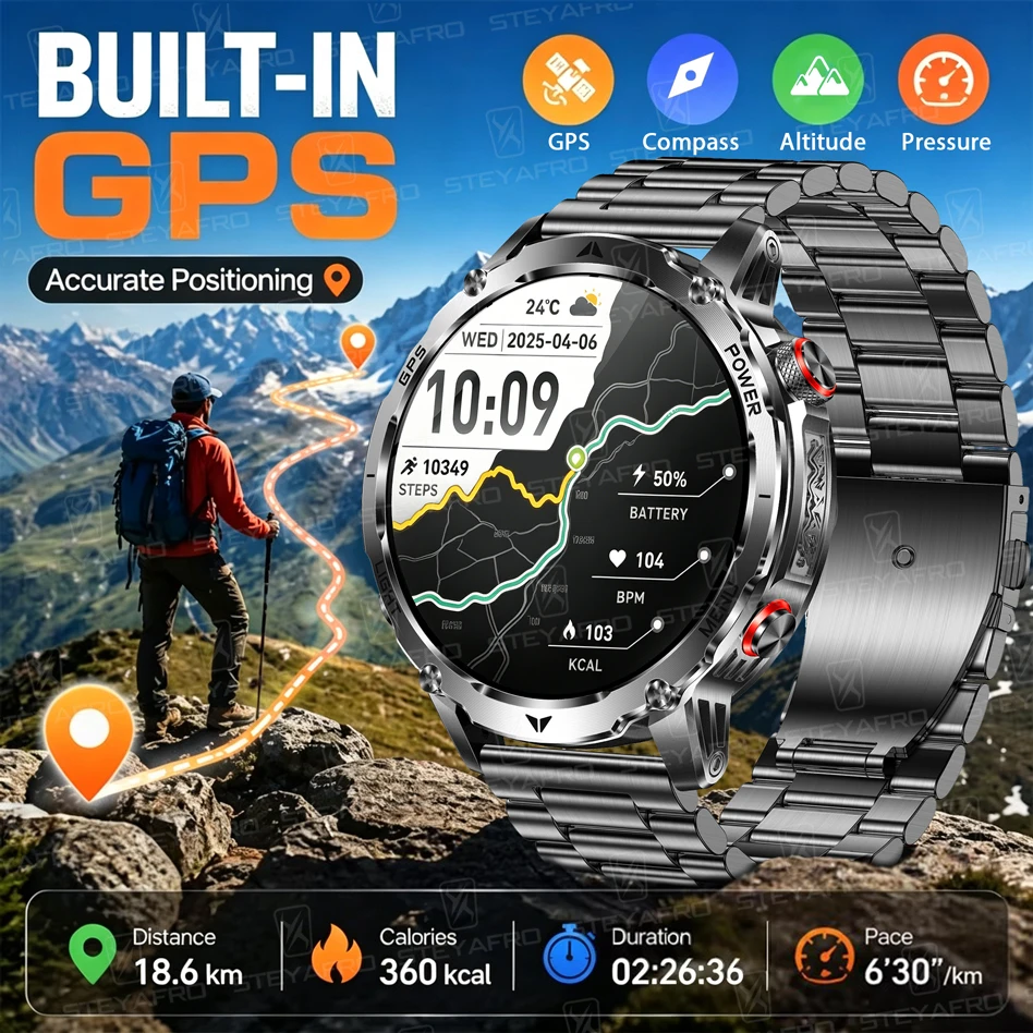 Smartwatch M Active - Męski smartwatch wojskowy z GPS, baterią